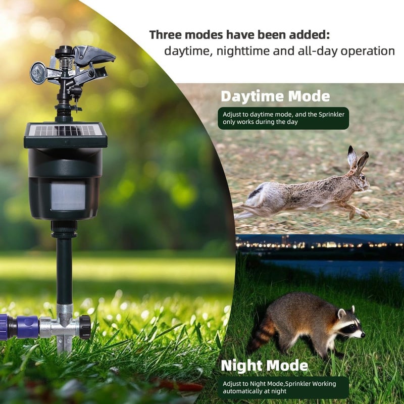 Yardeen [2025 Upgraded] Solar Motion Sensor Sprinkler, Adjustable Garden Water Sprayer with Stake. Day and Night Mode can be Selected - Image 2